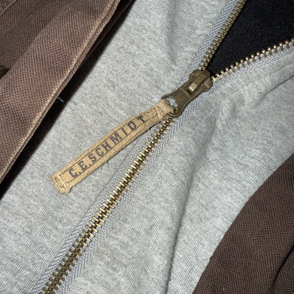 C E Schmidt Coat Men's XL Brown Canvas Jacket Full Zip Hoodie Outdoor Workwear - Picture 4 of 13